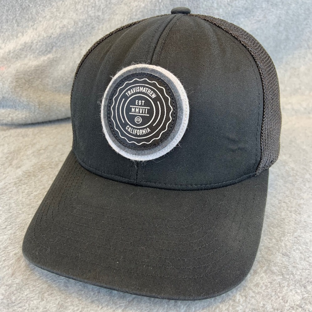 TravisMathew California Patch Mens Black Hat Trucker Snapback OSFA